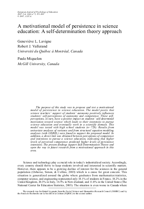 (PDF) A motivational model of persistence in science education: A self ...