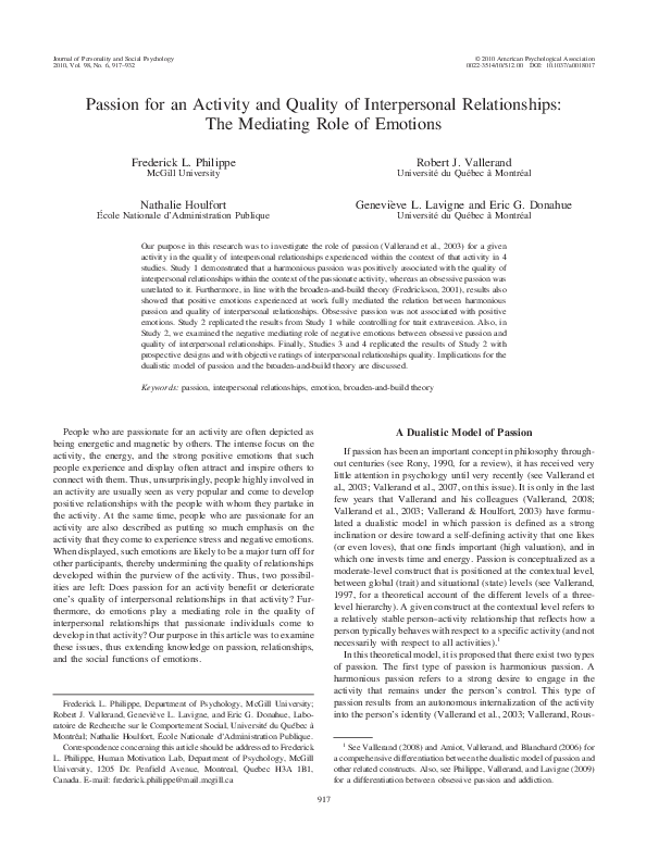 (PDF) Passion for an activity and quality of interpersonal ...