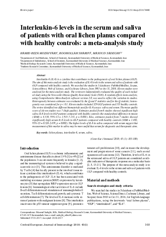 (PDF) Interleukin-6 levels in the serum and saliva of patients with ...