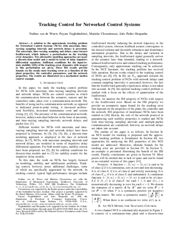 (PDF) Tracking control for networked control systems