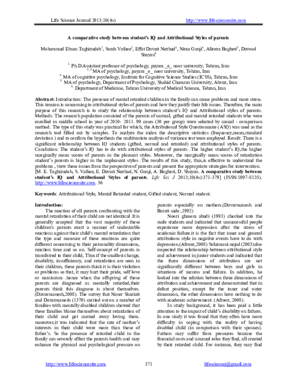 (PDF) A comparative study between student ’ s IQ and Attributional ...