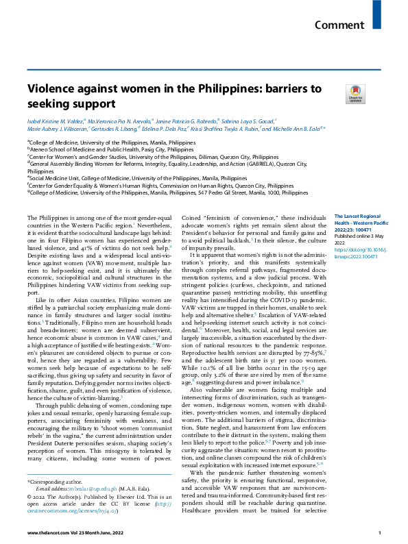 (PDF) Violence against women in the Philippines: barriers to seeking ...