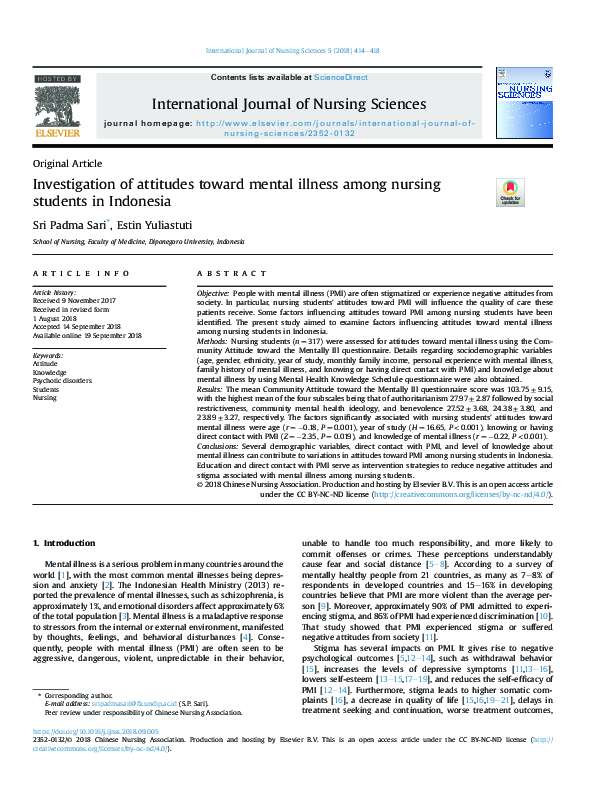 (PDF) Investigation of attitudes toward mental illness among nursing ...
