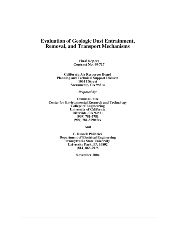 (PDF) Evaluation of Geologic Dust Entrainment, Removal, and Transport Mechanisms David
