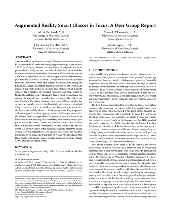 (PDF) Augmented Reality Smart Glasses in Focus: A User Group Report