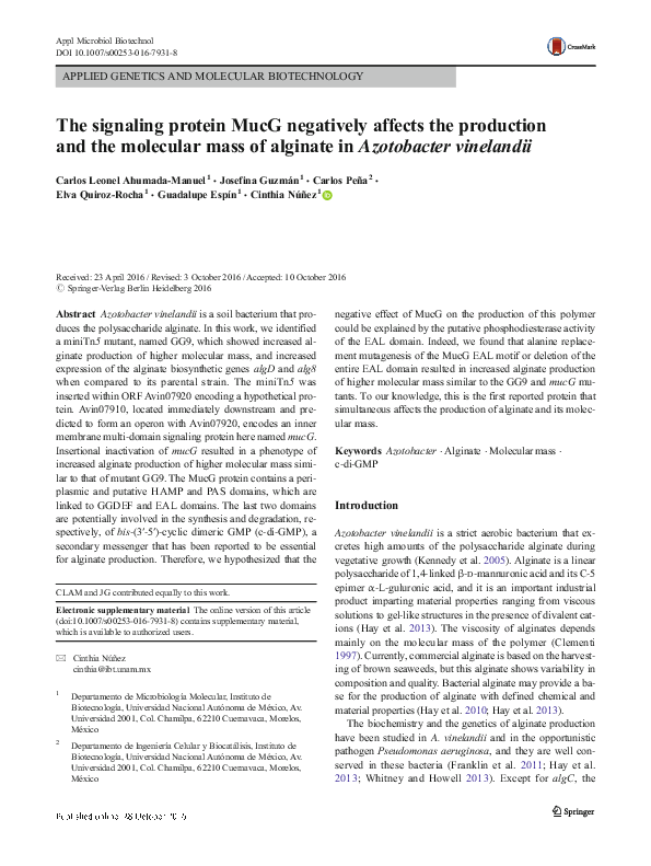 (PDF) The signaling protein MucG negatively affects the production and ...