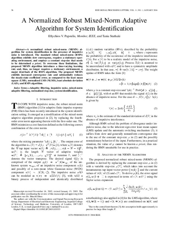 (PDF) A Normalized Robust Mixed-Norm Adaptive Algorithm for System ...