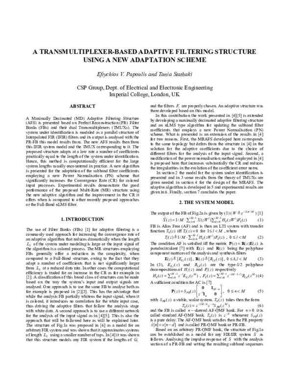 (PDF) A transmultiplexer-based adaptive filtering structure using a new ...