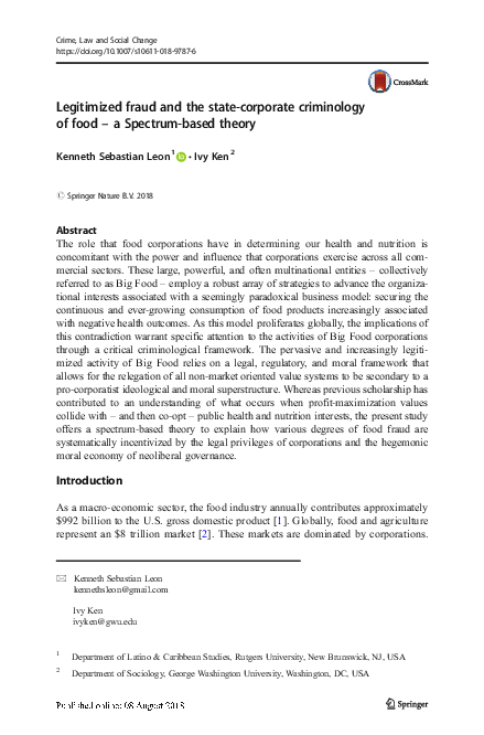 (PDF) Legitimized fraud and the state-corporate criminology of food – a ...