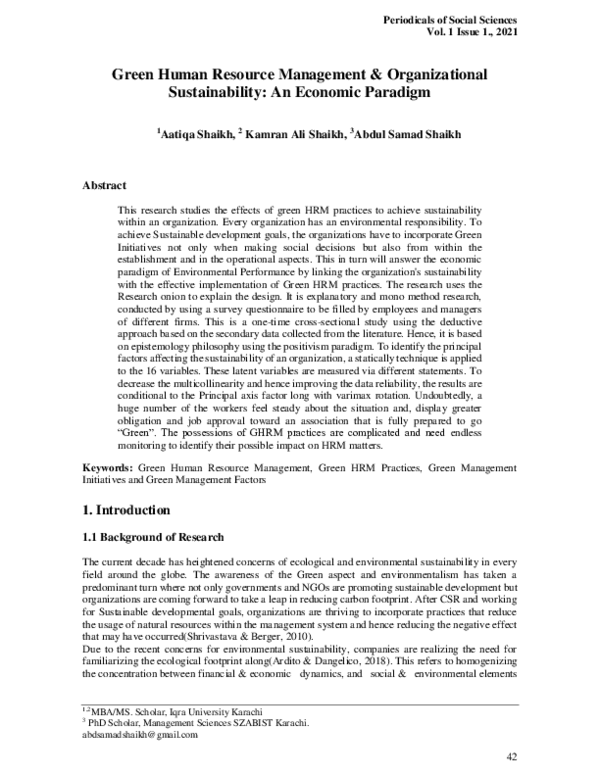 (PDF) Green Human Resource Management & Organizational Sustainability ...