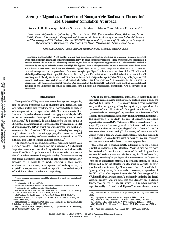 (PDF) Area per Ligand as a Function of Nanoparticle Radius: A ...