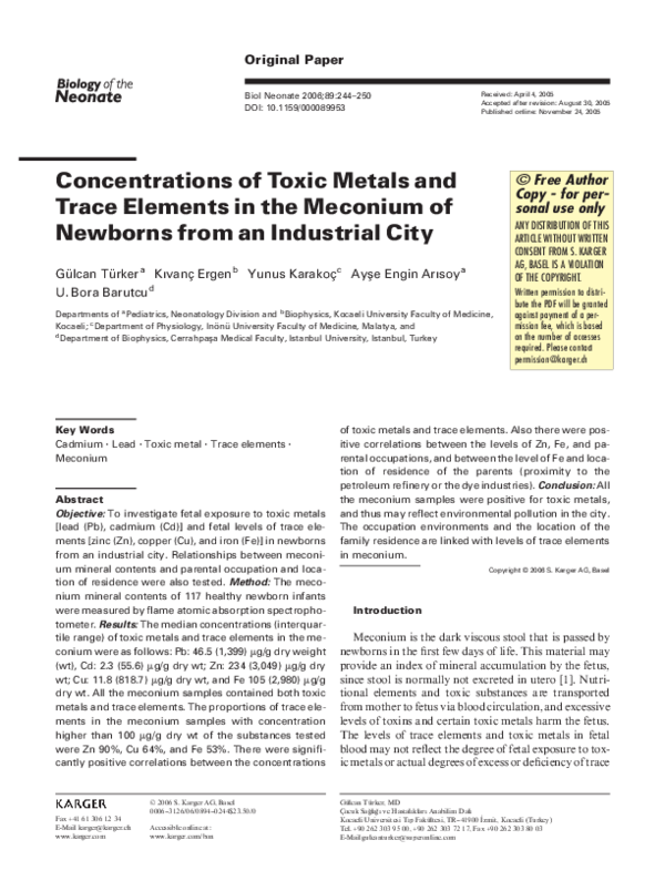 (PDF) Concentrations of Toxic Metals and Trace Elements in the Meconium ...