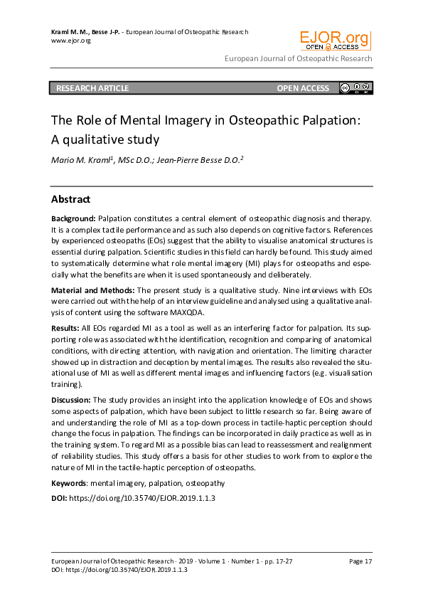 (PDF) The Role of Mental Imagery in Osteopathic Palpation: a ...