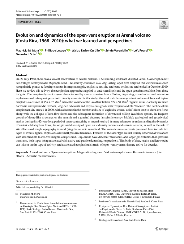 (PDF) Evolution and dynamics of the open-vent eruption at Arenal ...