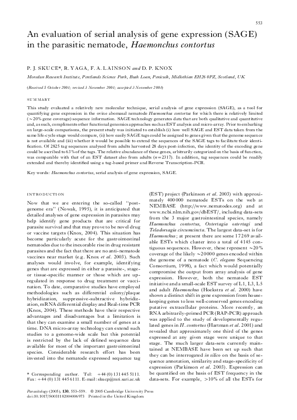 (PDF) An evaluation of serial analysis of gene expression (SAGE) in the ...
