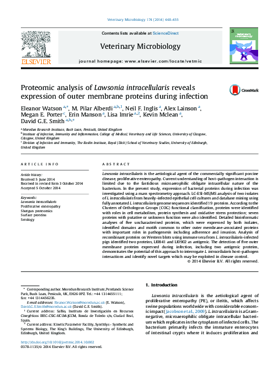 (PDF) Proteomic analysis of Lawsonia intracellularis reveals expression ...