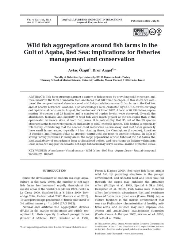 (PDF) Wild fish aggregations around fish farms in the Gulf of Aqaba ...
