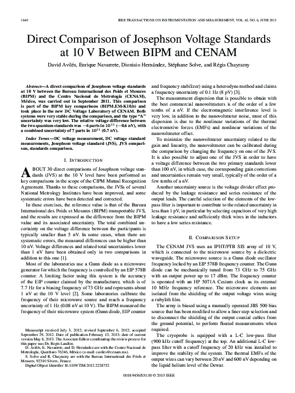 (PDF) Direct Comparison of Josephson Voltage Standards at 10 V Between ...