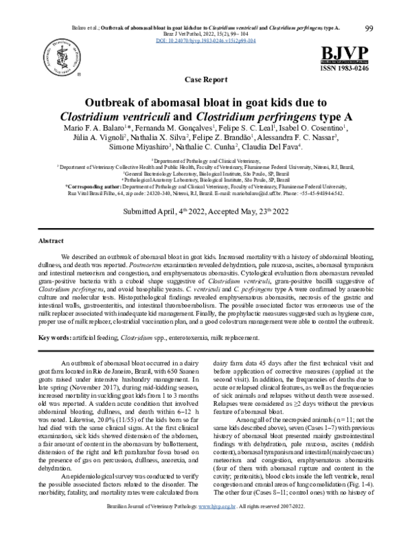 (PDF) Outbreak of abomasal bloat in goat kidsdue to Clostridium ...