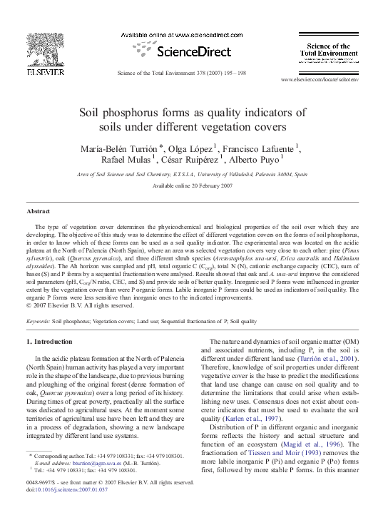 (PDF) Soil phosphorus forms as quality indicators of soils under ...