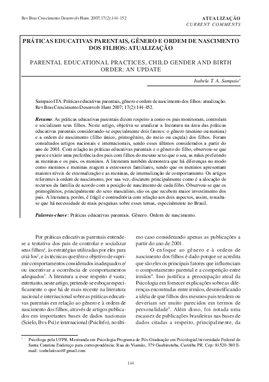 (PDF) Parental educational practices, child gender and birth order: an ...