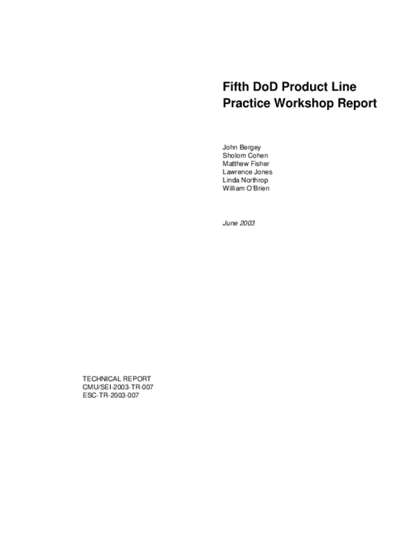 (PDF) Fifth DoD Product Line Practice Workshop Report