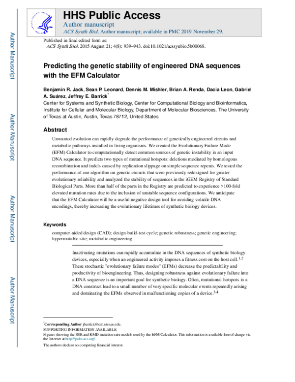(PDF) Predicting the Genetic Stability of Engineered DNA Sequences with ...
