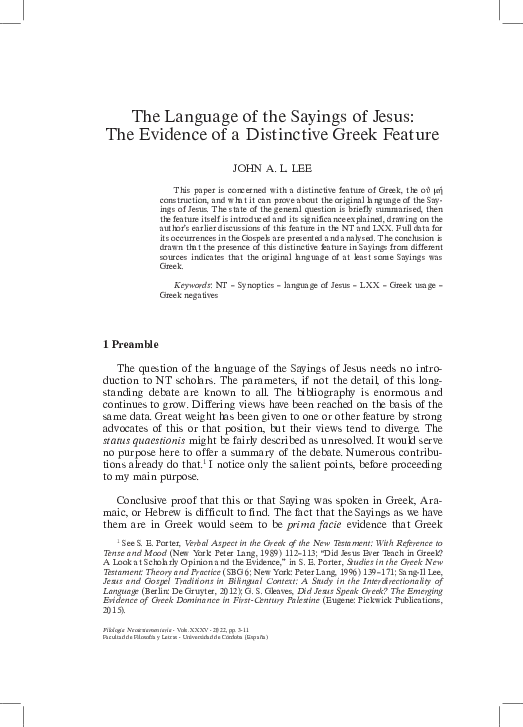 (PDF) The Language of the Sayings of Jesus: The Evidence of a ...