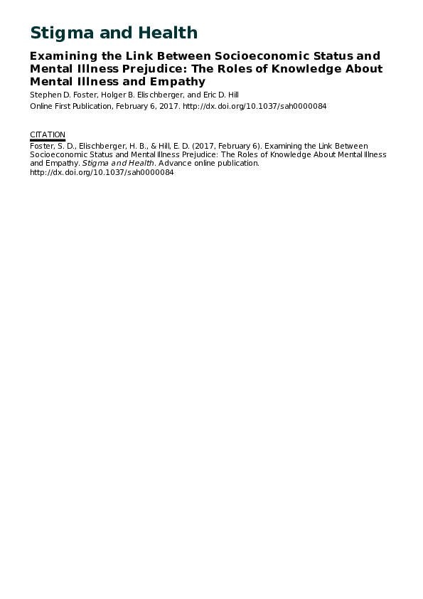 (PDF) Examining the link between socioeconomic status and mental ...