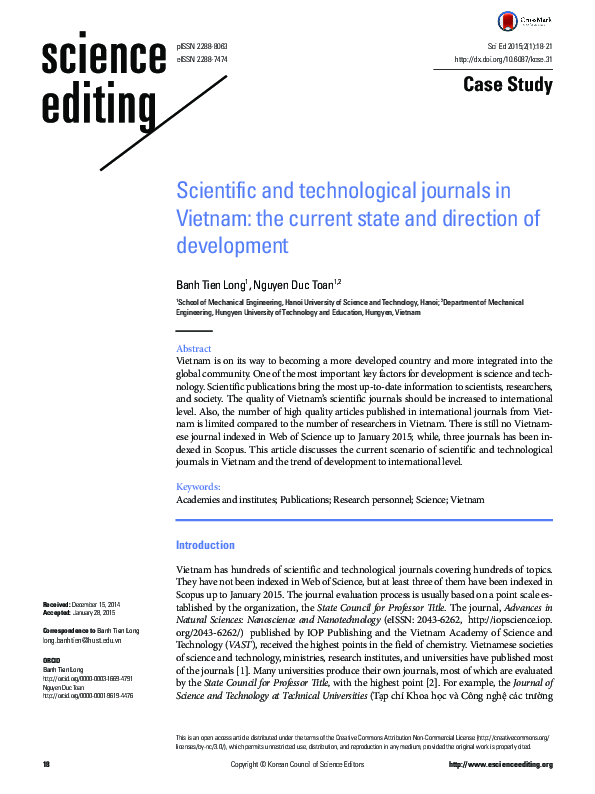 (PDF) Scientific and technological journals in Vietnam: the current ...