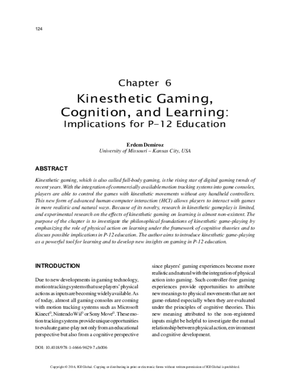 (PDF) Kinesthetic Gaming, Cognition, and Learning