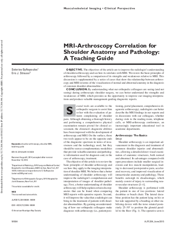 (PDF) MRI-Arthroscopy Correlation for Shoulder Anatomy and Pathology: A ...