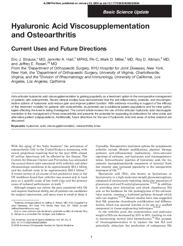 (PDF) Hyaluronic Acid Viscosupplementation and Osteoarthritis Eric