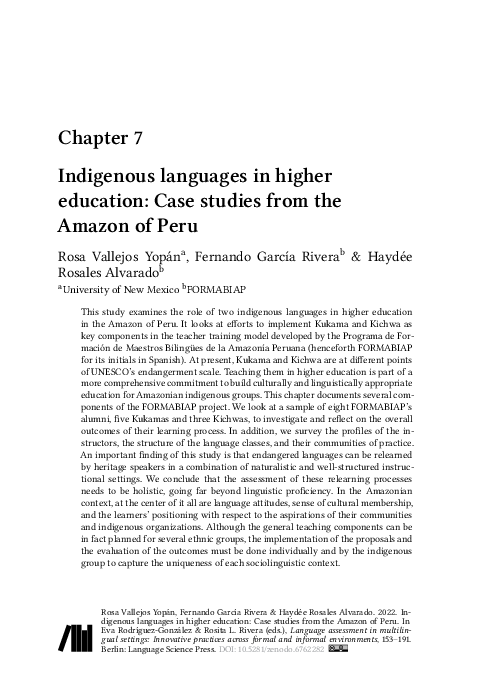 (PDF) Indigenous languages in higher education: Case studies from the ...