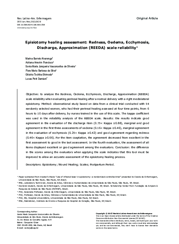 (PDF) Episiotomy healing assessment: Redness, Oedema, Ecchymosis ...