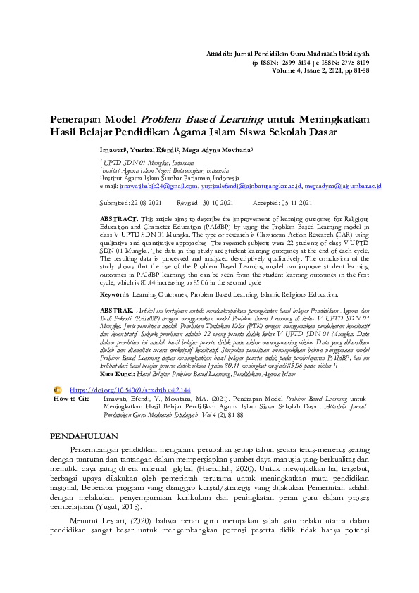 (PDF) Penerapan Model Problem Based Learning untuk Meningkatkan Hasil ...