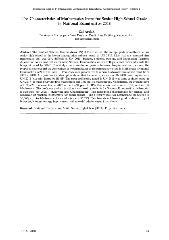 (PDF) The Characteristics of Mathematics Items for Senior High School ...