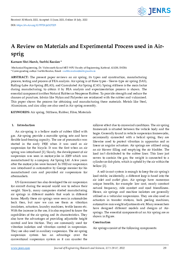 (PDF) A Review on Materials and Experimental Process used in Air-sprig