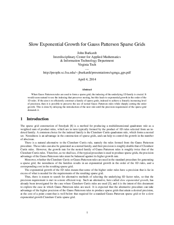 (PDF) Slow Exponential Growth for Gauss Patterson Sparse Grids