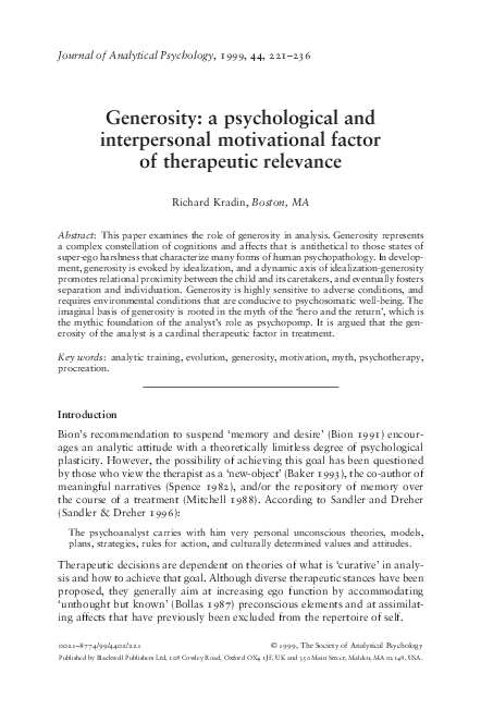 (PDF) Generosity: a psychological and interpersonal motivational factor ...