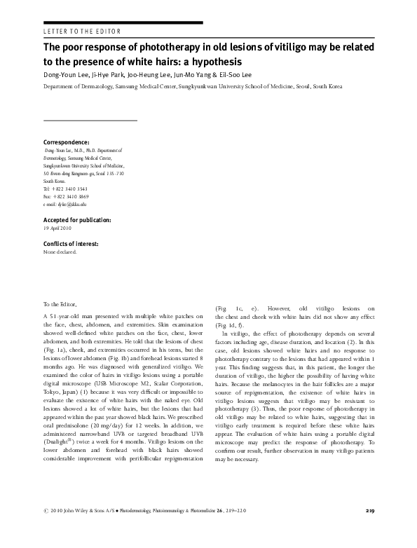 (PDF) The poor response of phototherapy in old lesions of vitiligo may ...