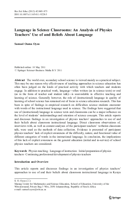 (PDF) Language in Science Classrooms: An Analysis of Physics Teachers ...