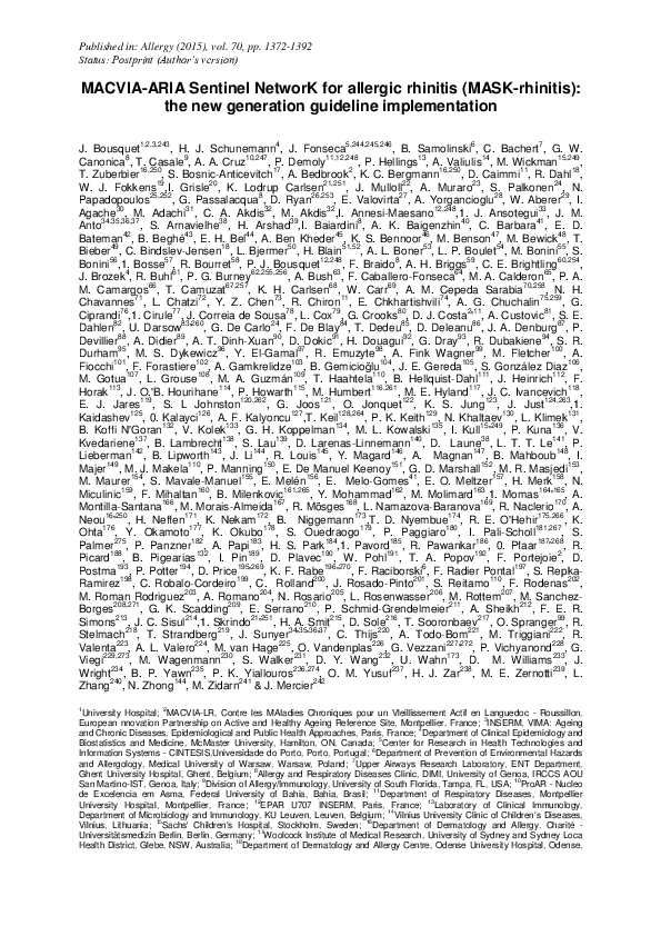 (PDF) MACVIA-ARIA Sentinel NetworK for allergic rhinitis (MASK-rhinitis ...
