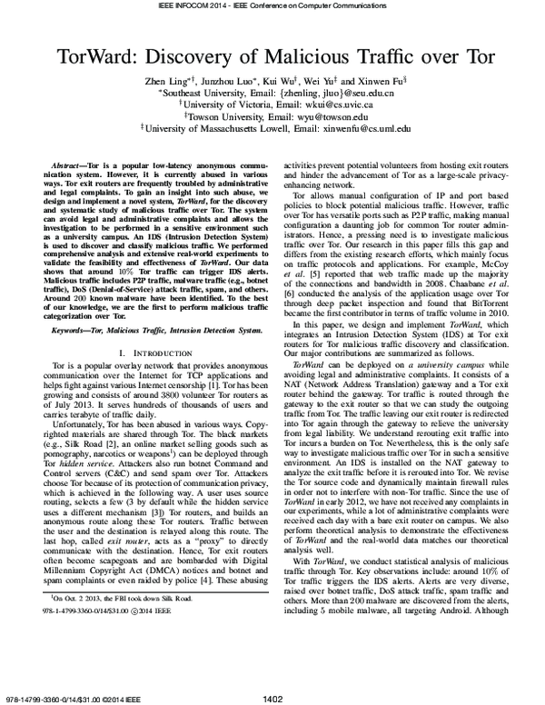(PDF) TorWard: Discovery of malicious traffic over Tor