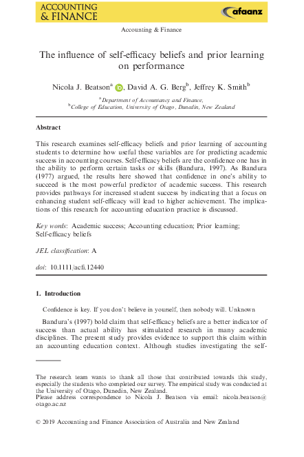 (PDF) The influence of self‐efficacy beliefs and prior learning on ...
