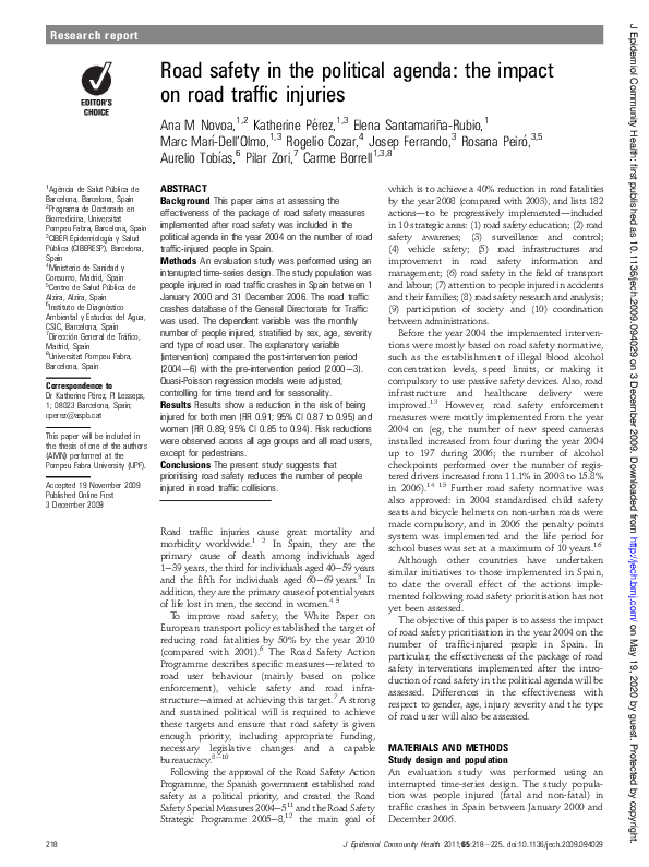 (PDF) Road safety in the political agenda: the impact on road traffic ...