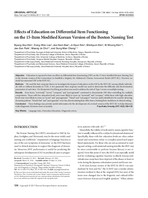 (PDF) Effects of Education on Differential Item Functioning on the 15 ...