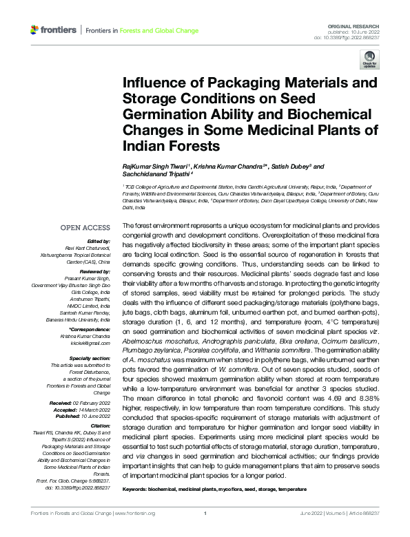 (PDF) Influence of Packaging Materials and Storage Conditions on Seed ...