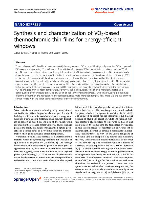 (PDF) Synthesis and characterization of VO2-based thermochromic thin ...