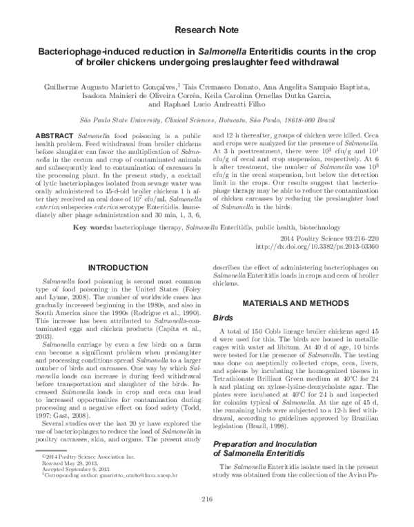 (PDF) Bacteriophage-induced reduction in Salmonella Enteritidis counts ...